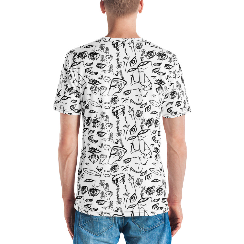 Model wearing the Doodle tee in Black on White, back view
