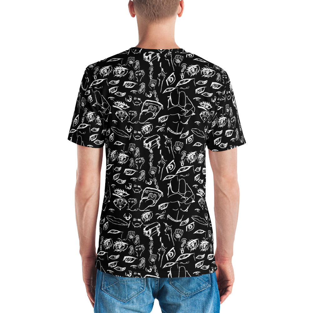 Model wearing the Doodle tee in White on Black, back view