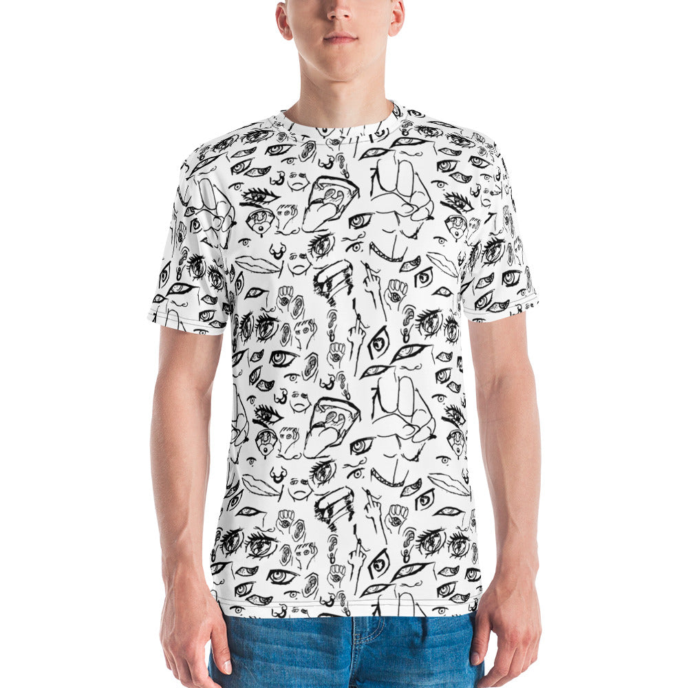 Model wearing the Doodle tee in Black on White, front view