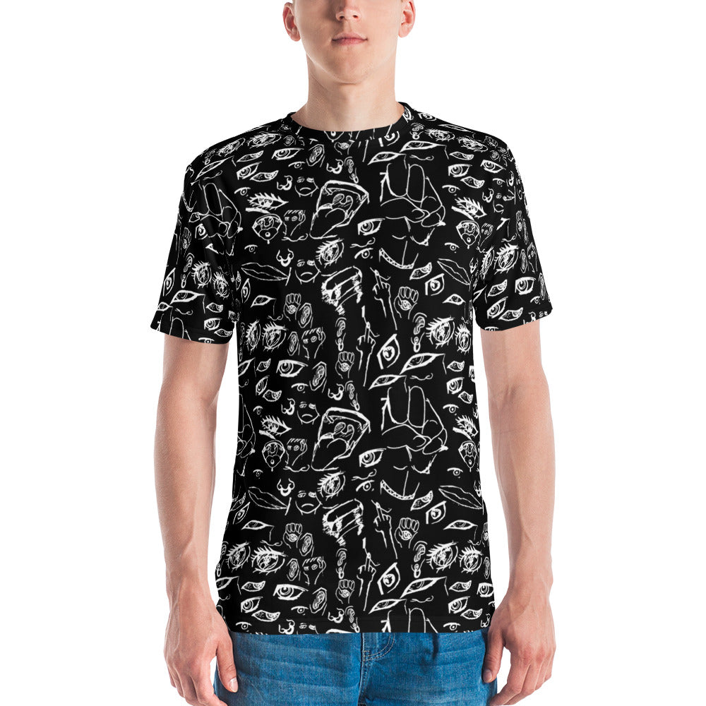 Model wearing the Doodle tee in White on Black, front view