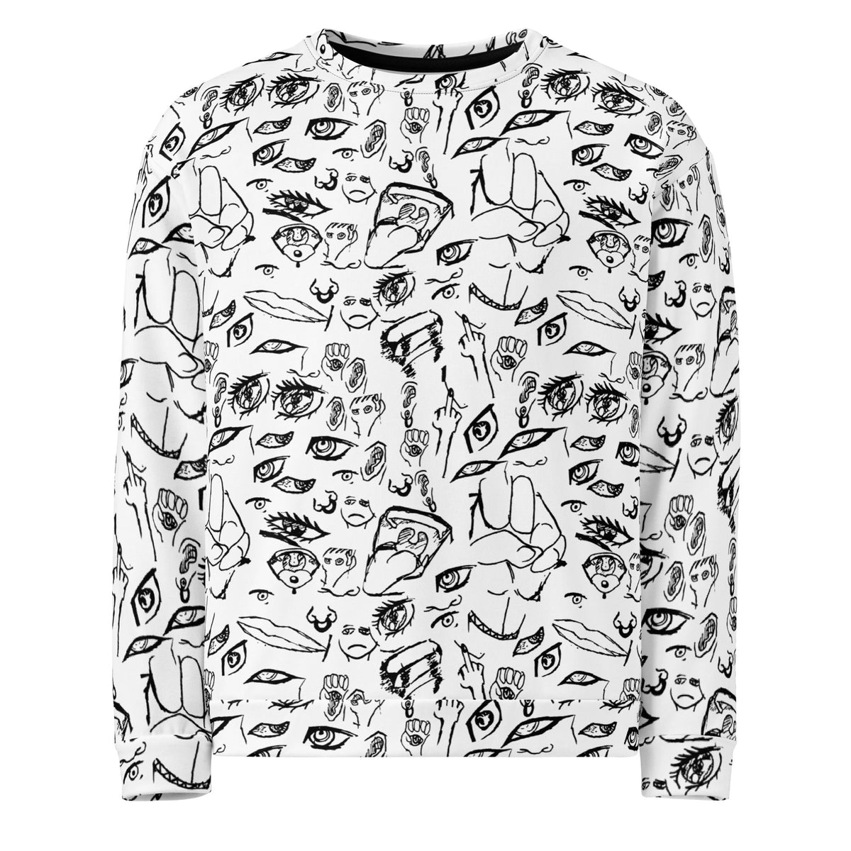Doodle sweatshirt in Black on White, flat front view, part of the sweat suit set