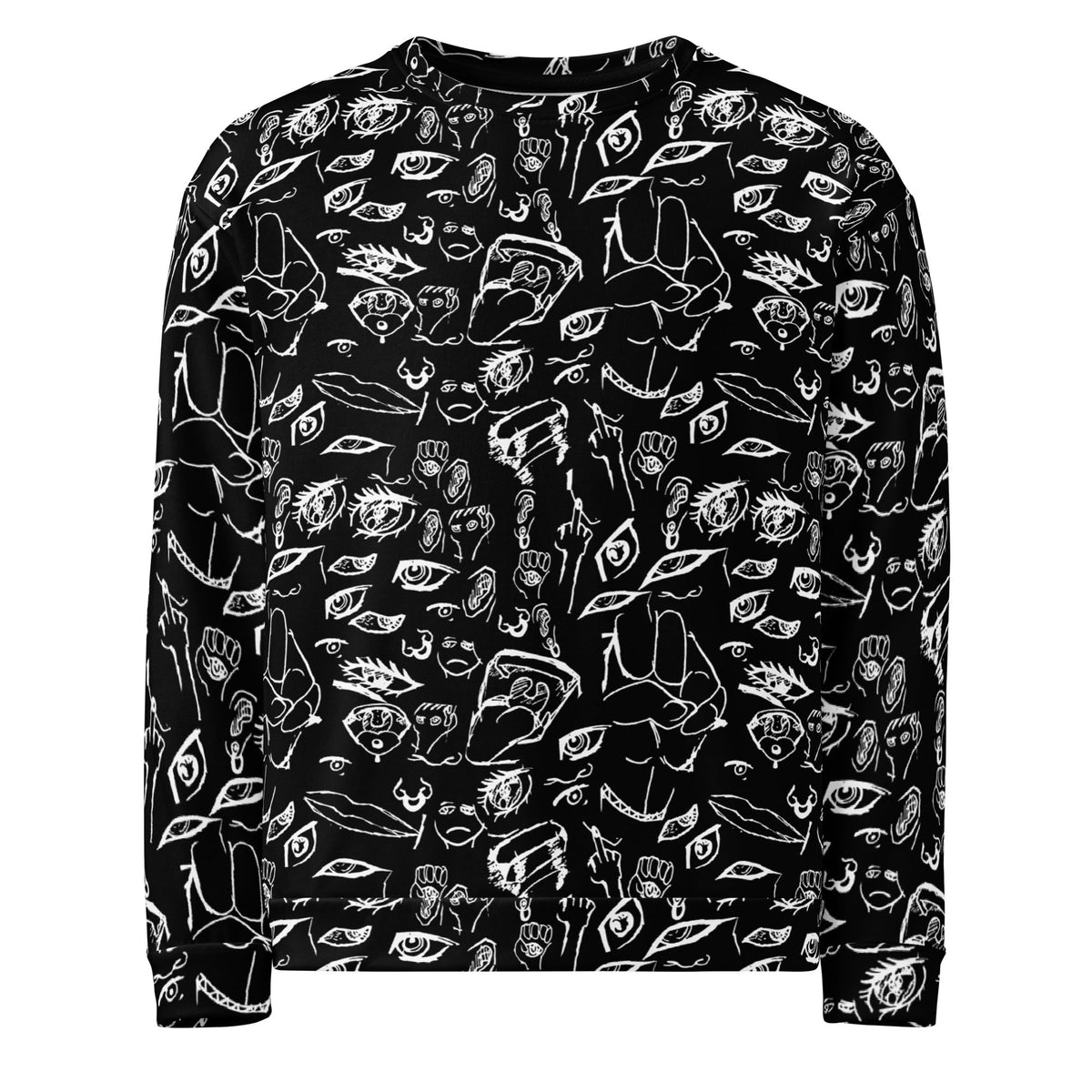 Doodle sweatshirt in White on Black, flat front view, part of the sweat suit set