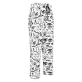Doodle wide-leg joggers in Black on White, flat front view: all-over hand-drawn doodles of eyes, hands and faces in black ink on white