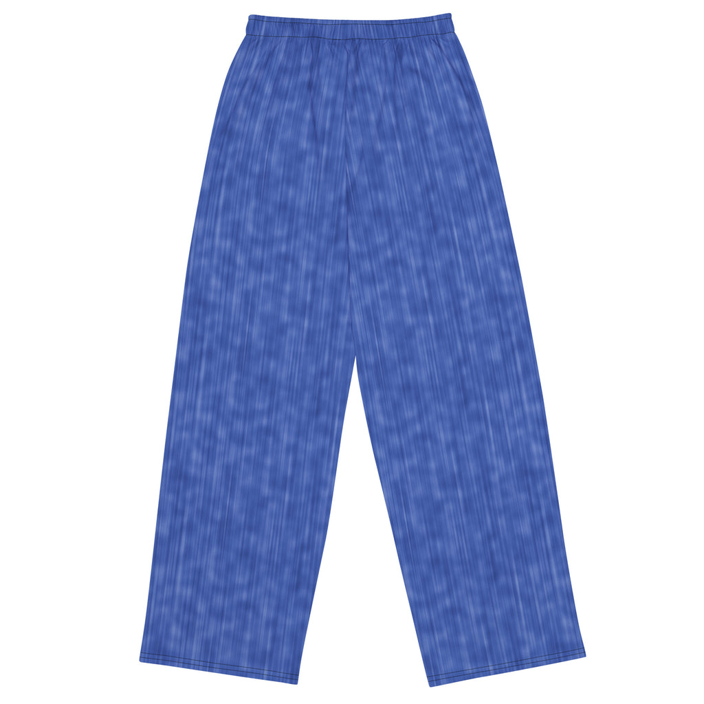 ANGEL Wide-Leg Pants flat back view in blue crayon-denim print