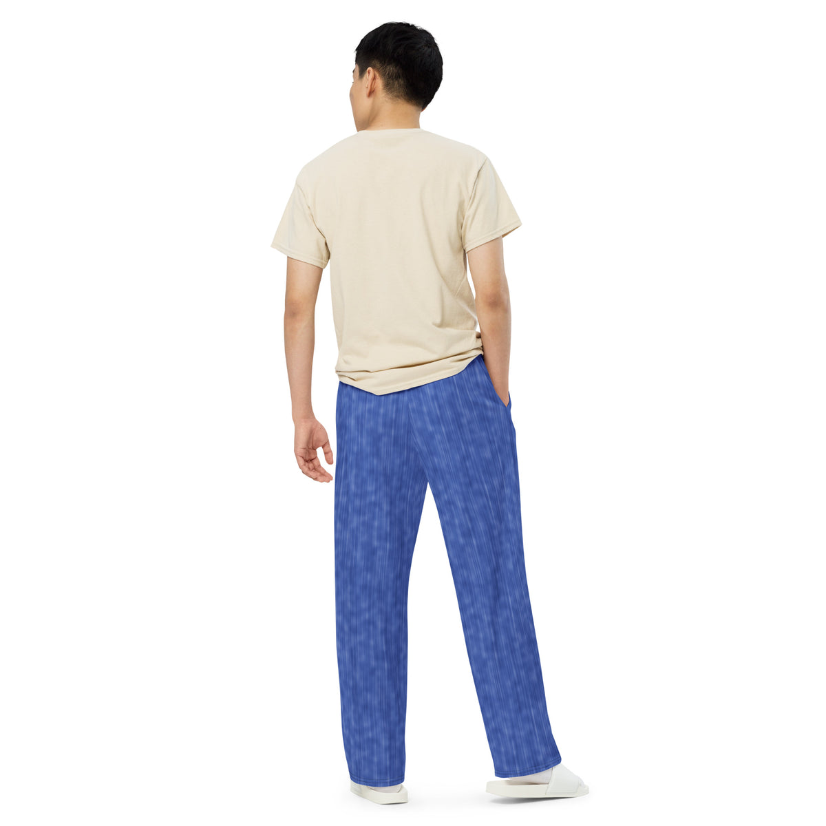 Model wearing the ANGEL Wide-Leg Pants in crayon denim, back view