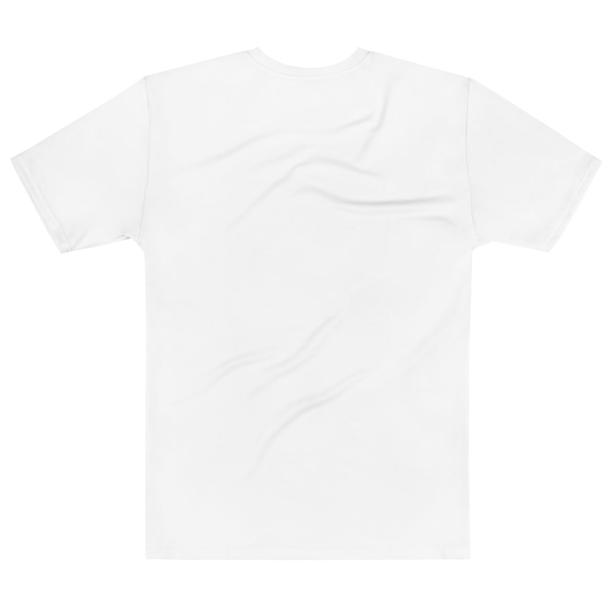 ANGEL Tee flat back view: clean white back with blue sleeve bands