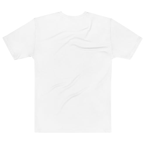ANGEL Tee flat back view: clean white back with blue sleeve bands