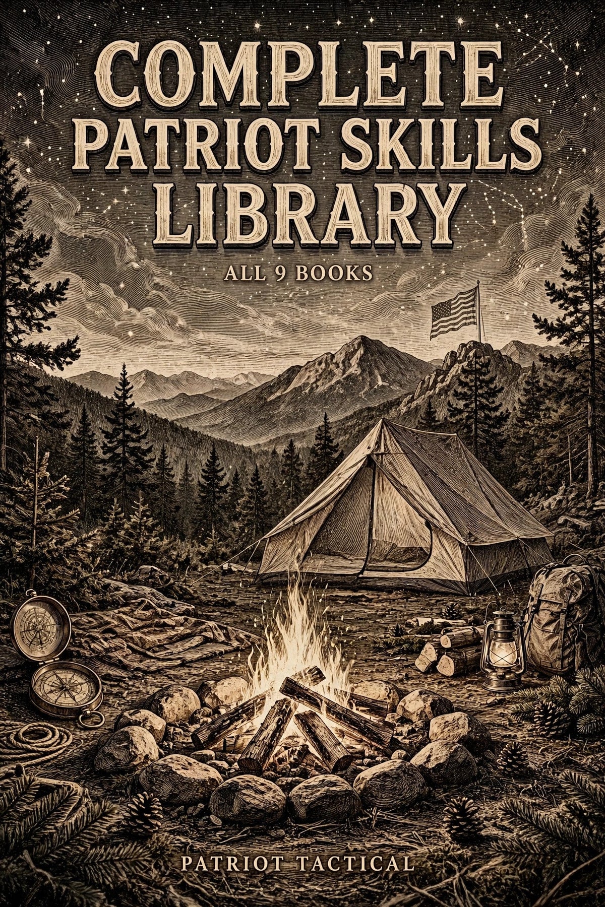 Patriot Skills Library: 9 Ebooks ebook cover by Patriot Tactical, homestead American heritage design – main image