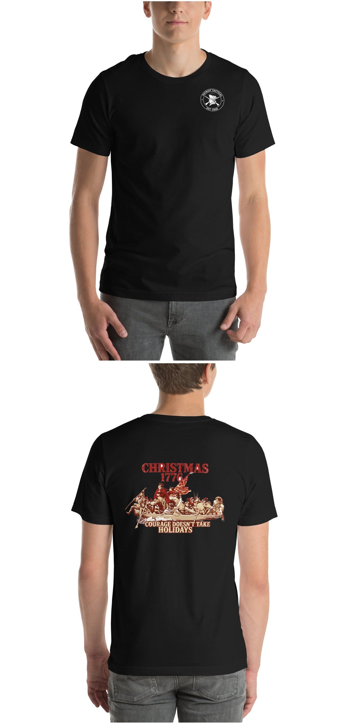 Christmas 1776 Tee t-shirt by Patriot Tactical, homestead American heritage design – lifestyle view