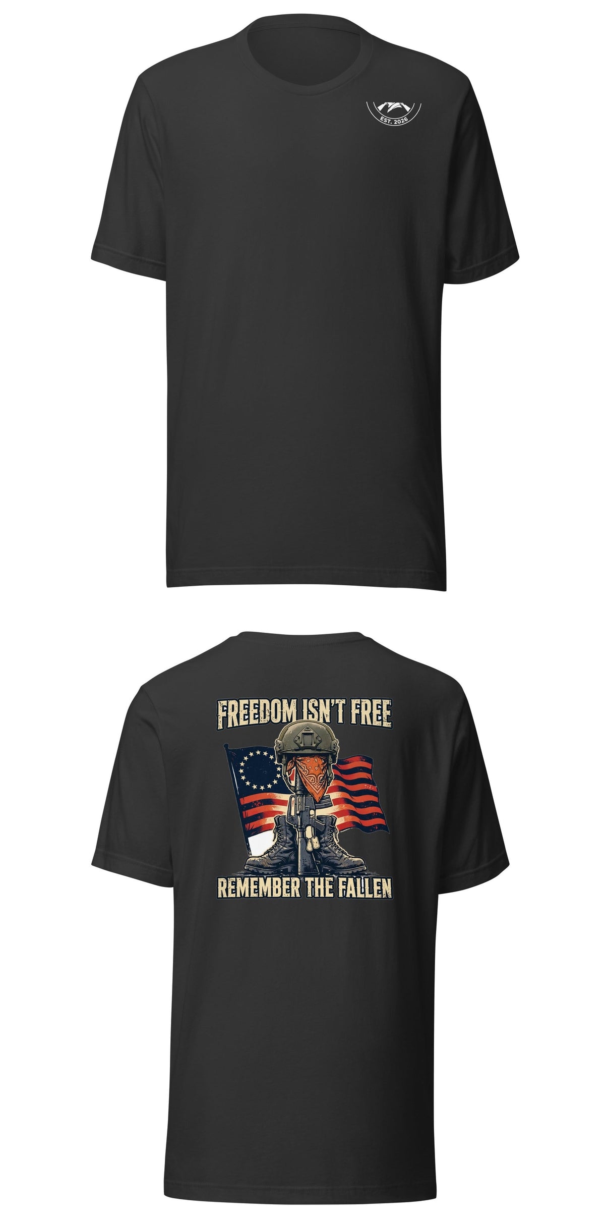 Freedom Isn't Free Tee t-shirt by Patriot Tactical, homestead American heritage design – product mockup