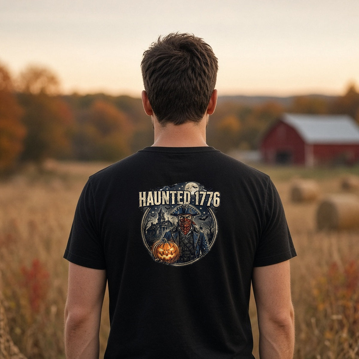 Haunted 1776 Tee worn in a lifestyle photo