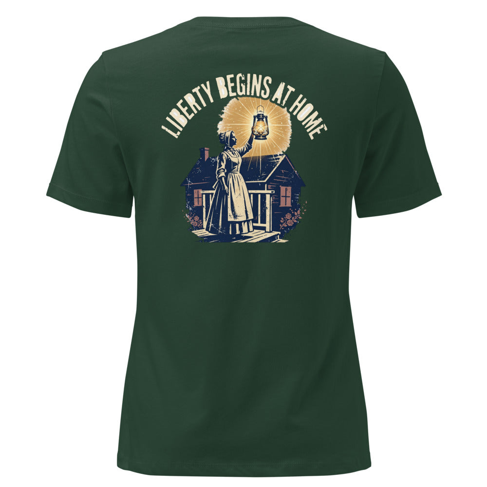 Liberty Begins at Home Women's Tee t-shirt by Patriot Tactical, homestead American heritage design – main image