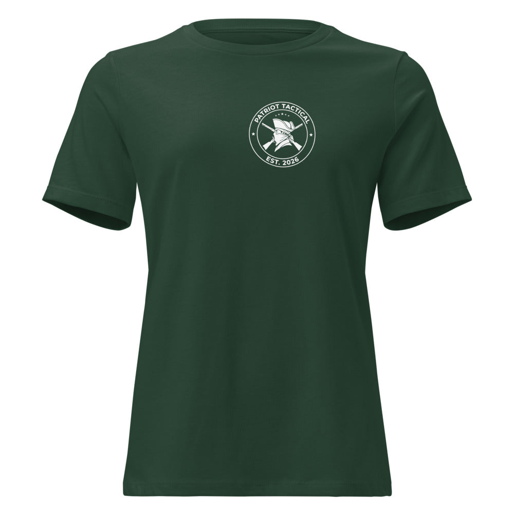 Liberty Begins at Home Women's Tee t-shirt by Patriot Tactical, homestead American heritage design – back view