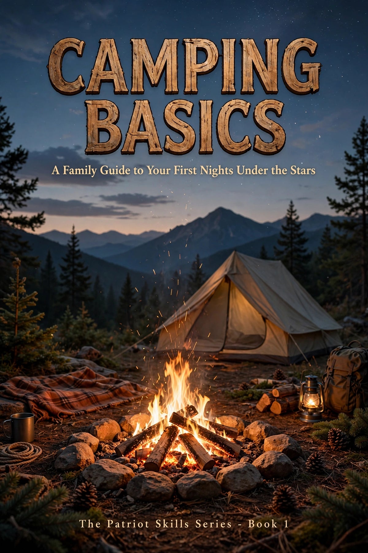 Camping Basics Ebook ebook cover by Patriot Tactical, homestead American heritage design – main image