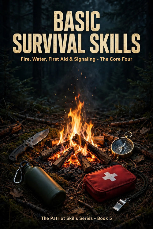 Basic Survival Skills Ebook ebook cover by Patriot Tactical, homestead American heritage design – main image