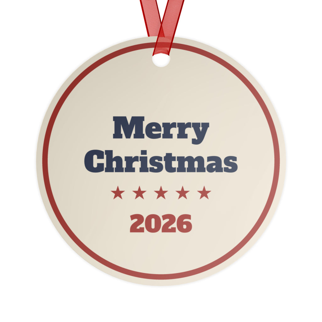 13 Stars 1776–2026 metal Christmas ornament, back: Merry Christmas 2026