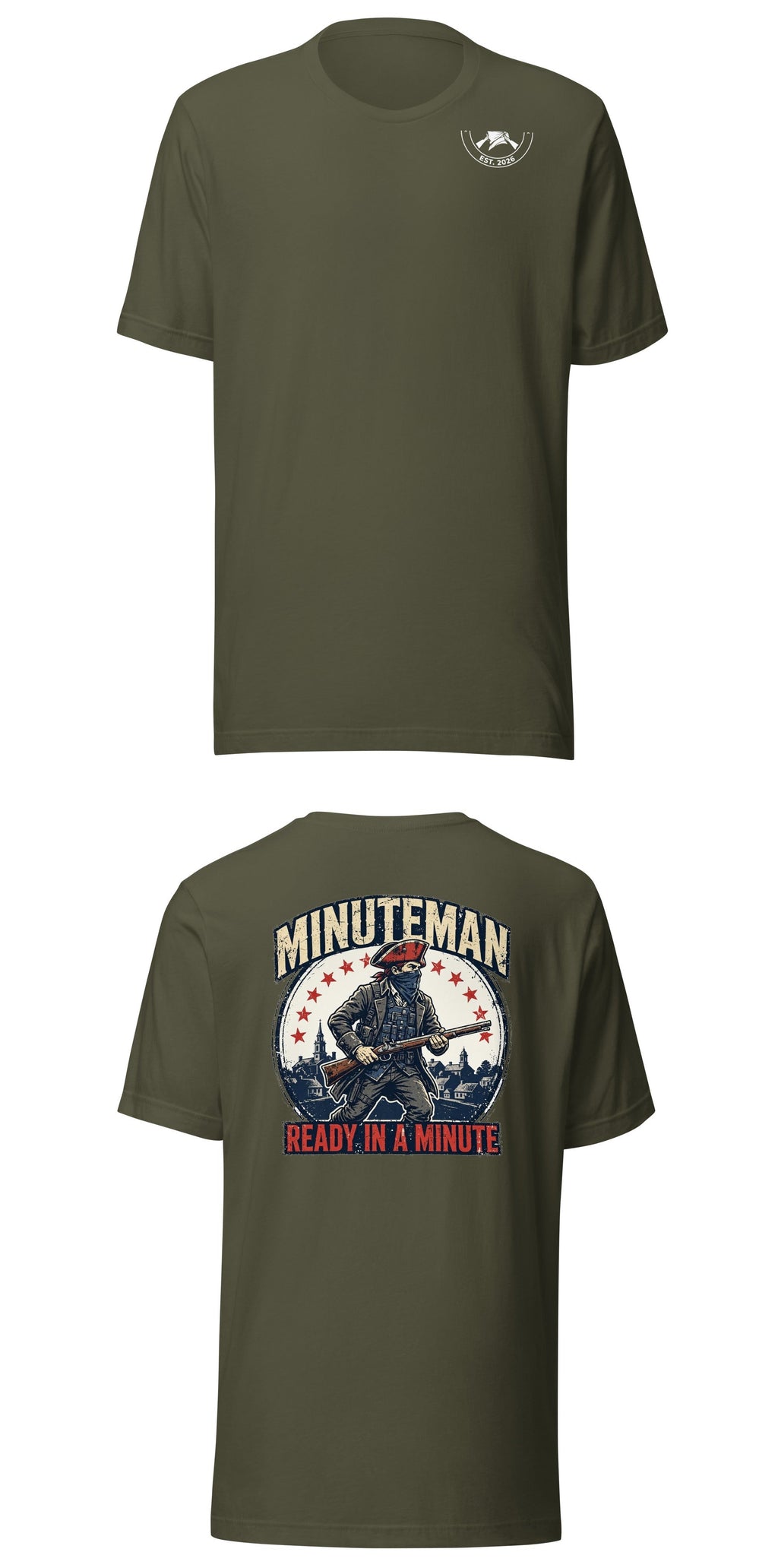 Minuteman Ready Tee t-shirt by Patriot Tactical, homestead American heritage design – lifestyle view