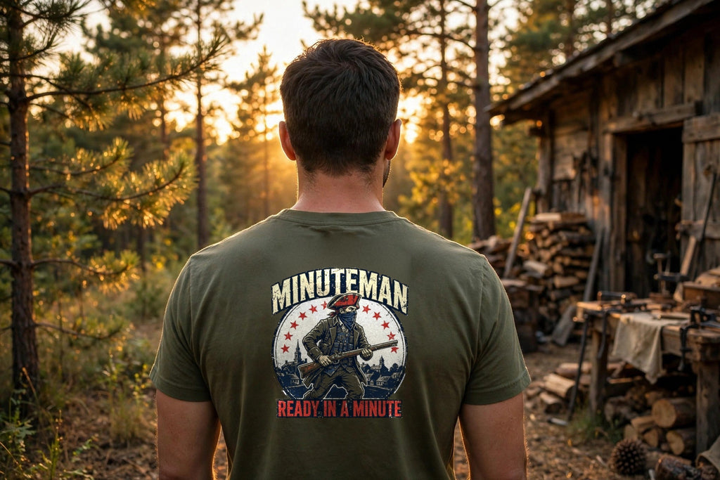 Minuteman Ready Tee worn in a lifestyle photo