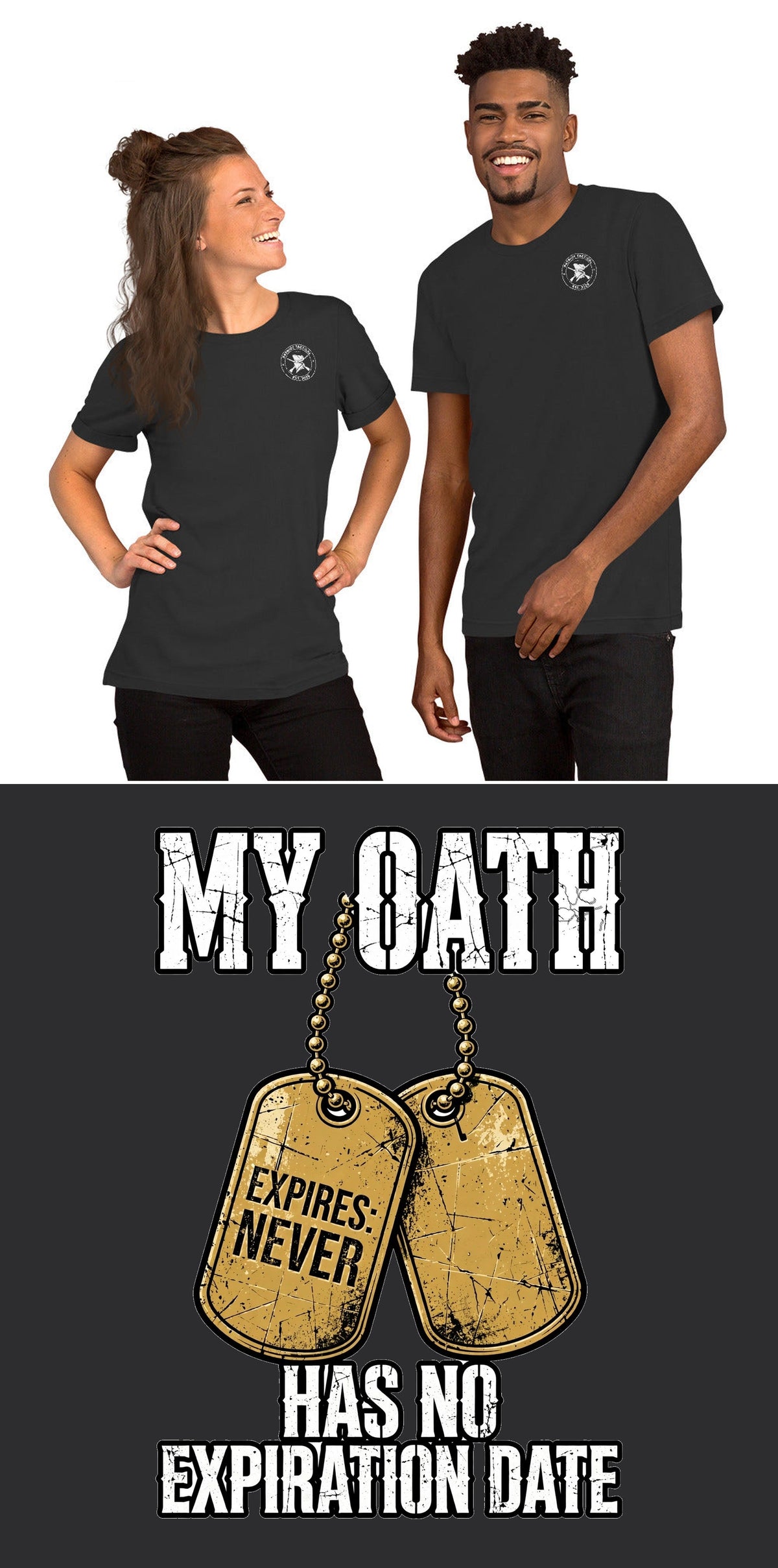 Oath No Expiration Tee t-shirt by Patriot Tactical, homestead American heritage design – product mockup