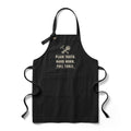 Plain Truth. Hard Work. Full Table. heavy twill apron in deep black, hammer-and-wheat crest