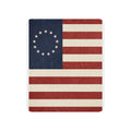 Betsy Ross flag sherpa blanket 50x60, 13-star flag print with tan sherpa back