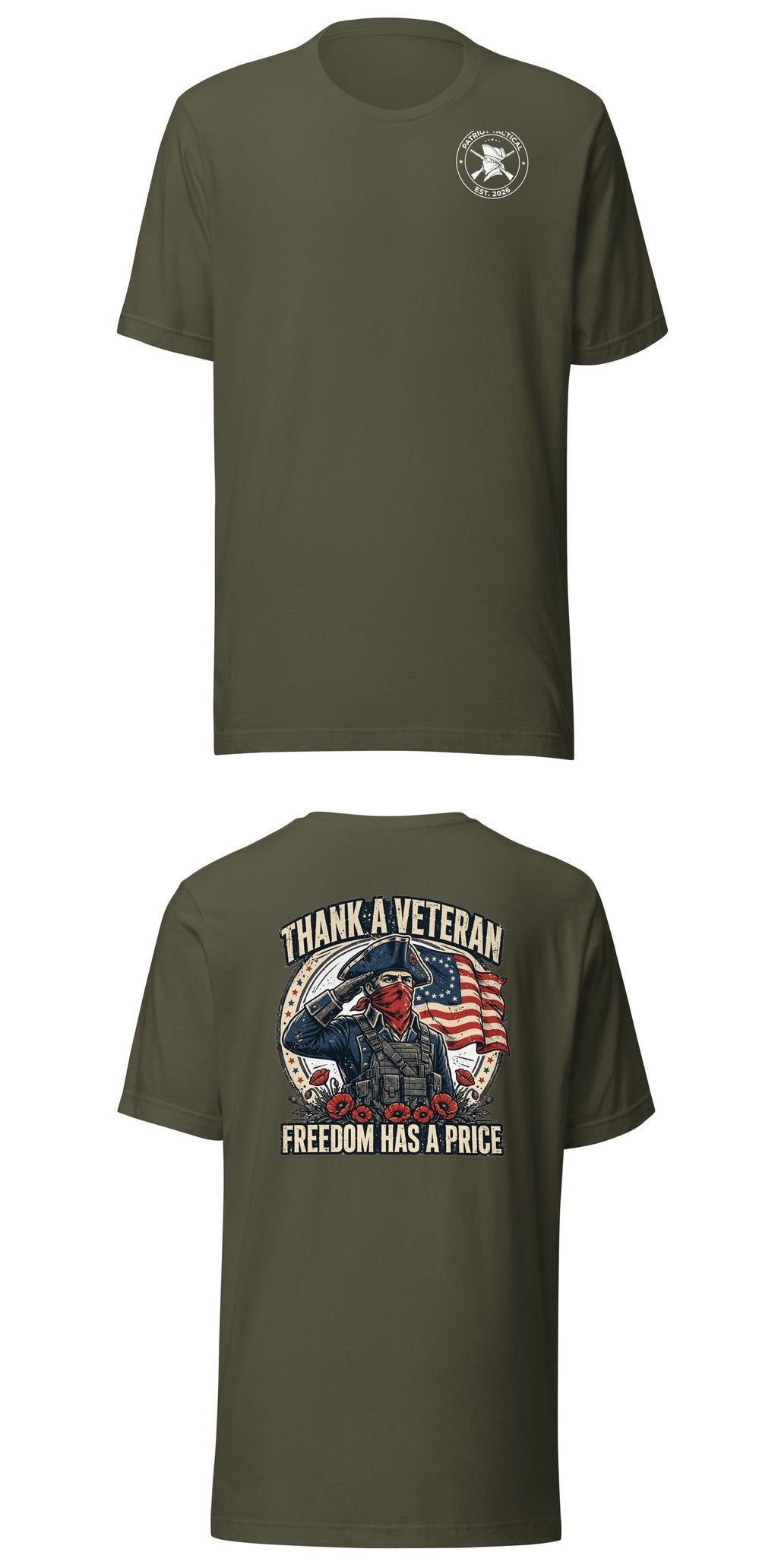 Thank A Veteran Tee t-shirt by Patriot Tactical, homestead American heritage design – detail view