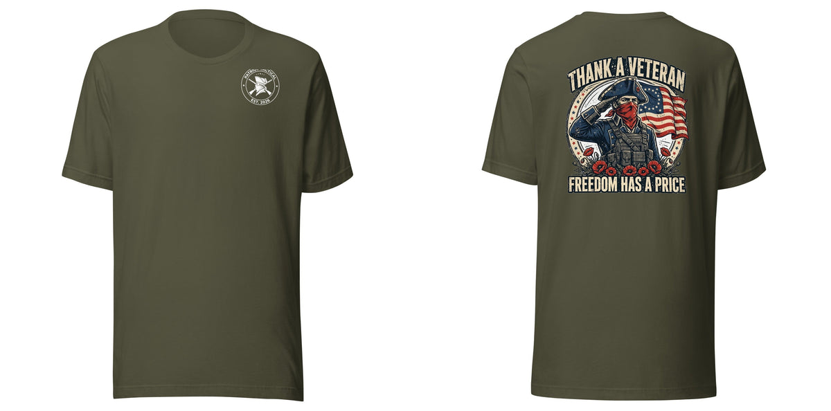 Thank A Veteran Tee t-shirt by Patriot Tactical, homestead American heritage design – product mockup