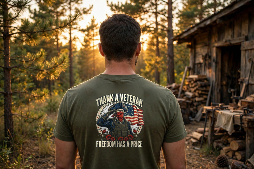 Thank A Veteran Tee worn in a lifestyle photo