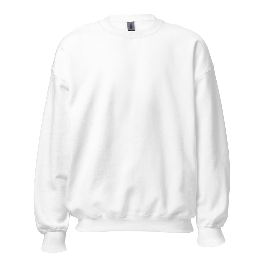 Front of the white Older Than Your HOA sweatshirt, plain with no print.