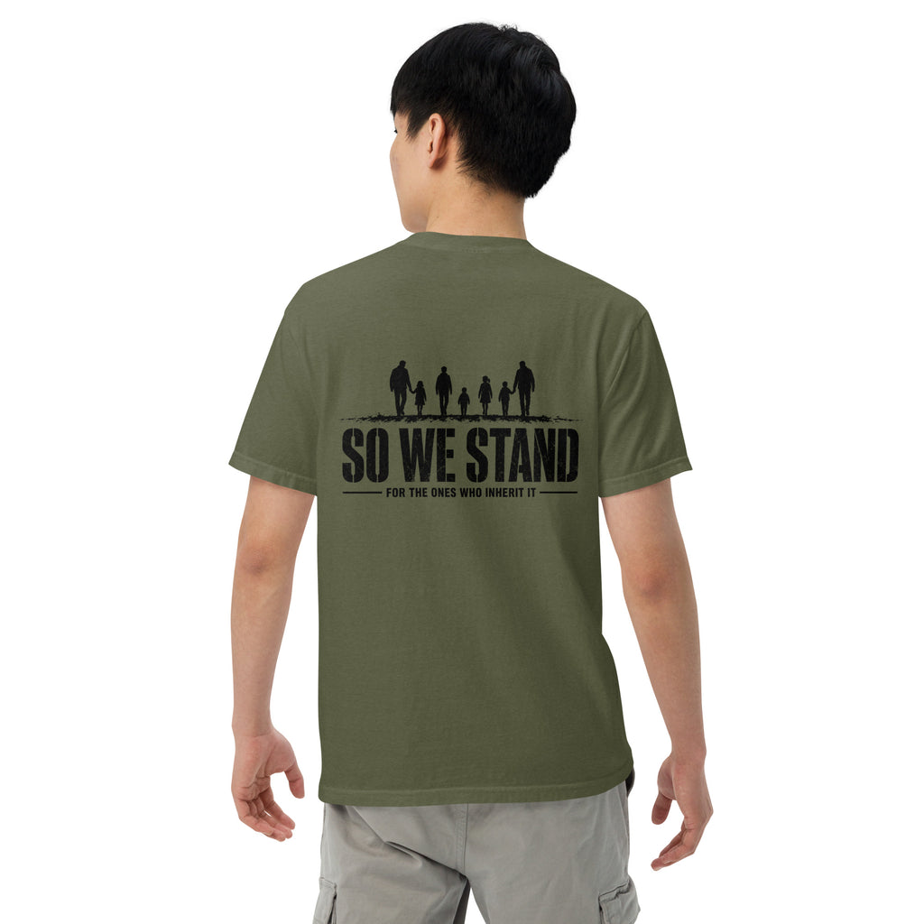 So We Stand The Cavalry Is Us Tee in Hemp, back view