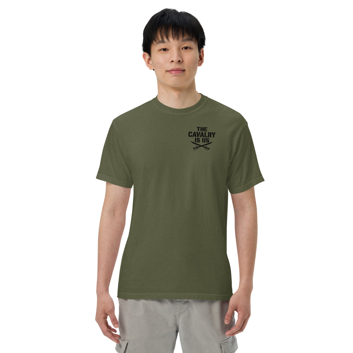 So We Stand The Cavalry Is Us Tee in Hemp, front view