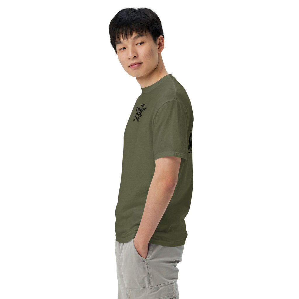 So We Stand The Cavalry Is Us Tee in Hemp, left side view