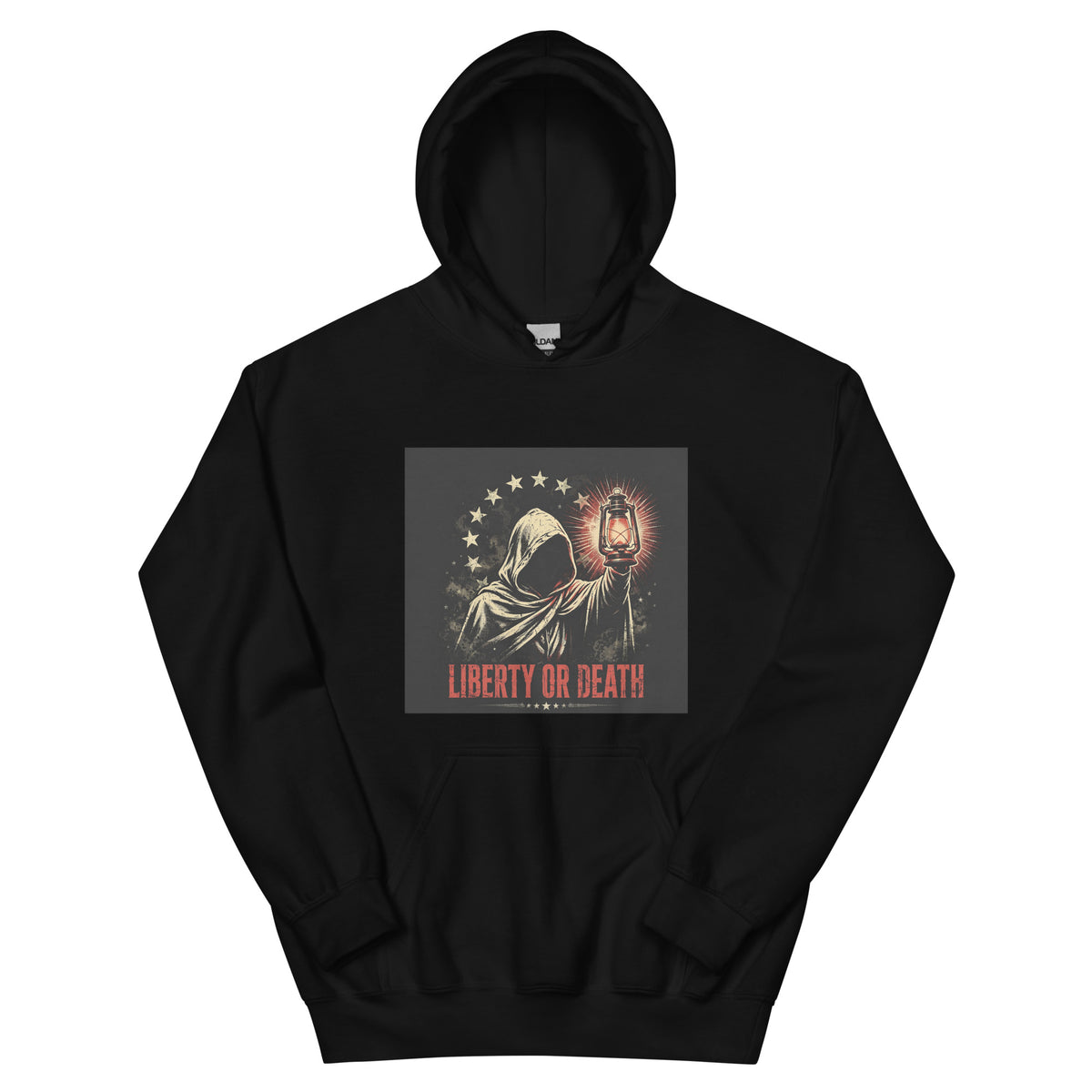 Liberty or Death Hoodie in Black, front view