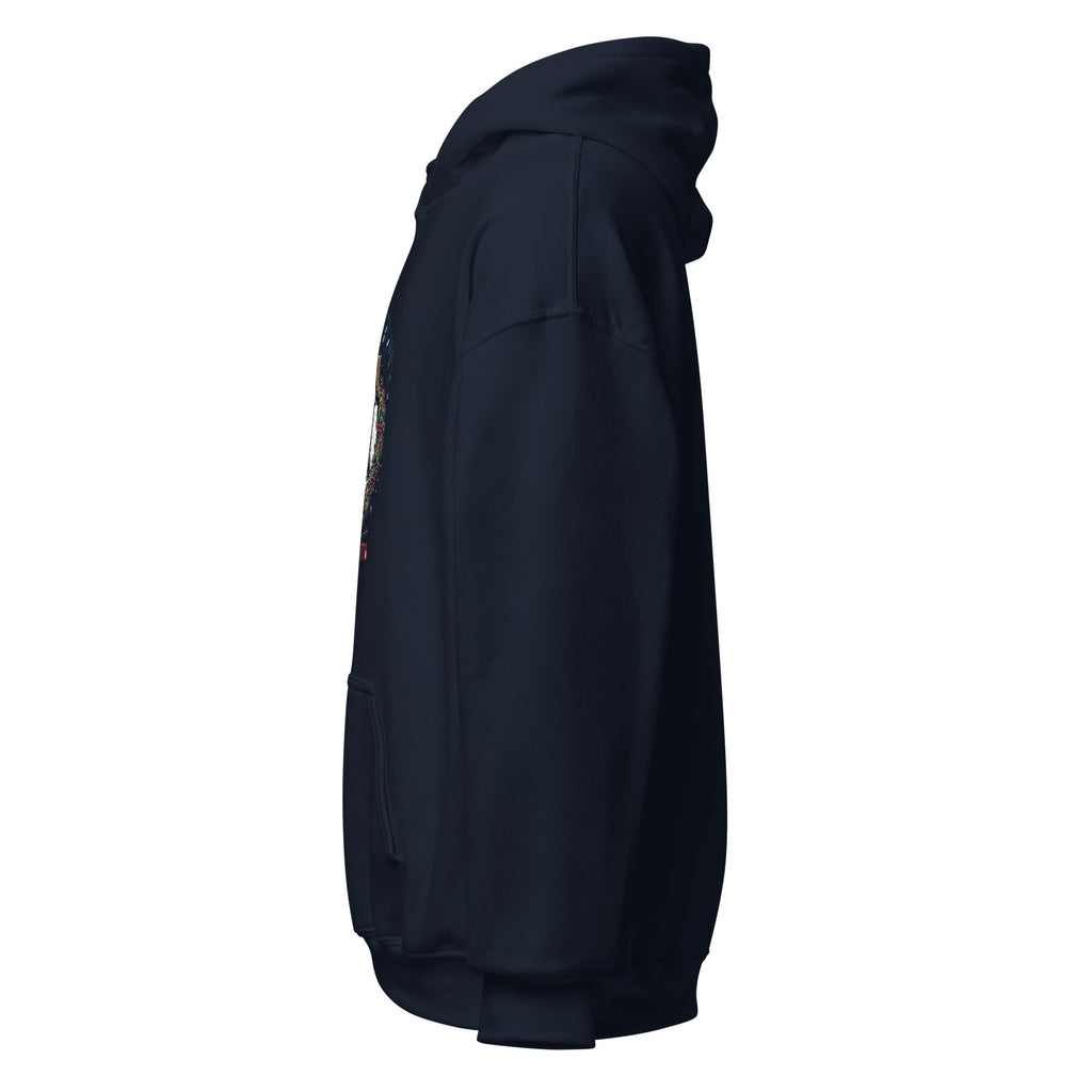 Liberty Bell Christmas Hoodie in Navy, left side view