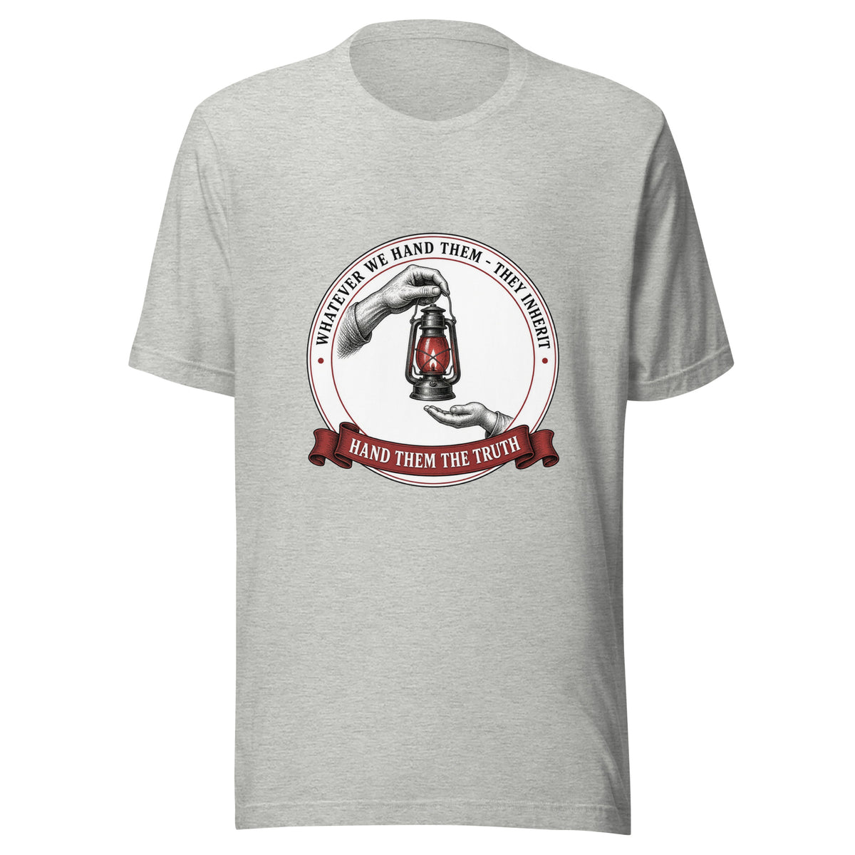 Hand Them the Truth Lantern Tee in Athletic Heather, front view
