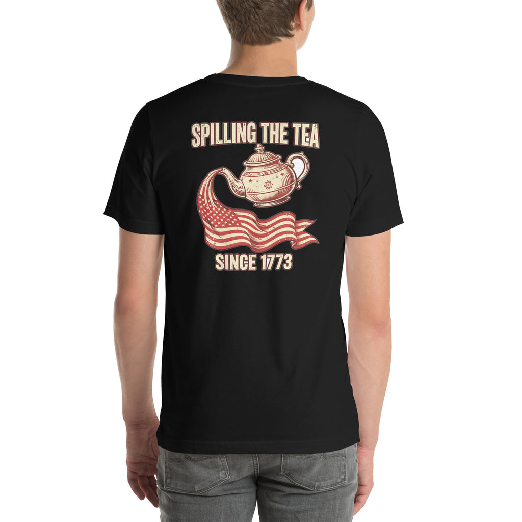 Spilling the Tea Tee t-shirt by Patriot Tactical, homestead American heritage design – main image