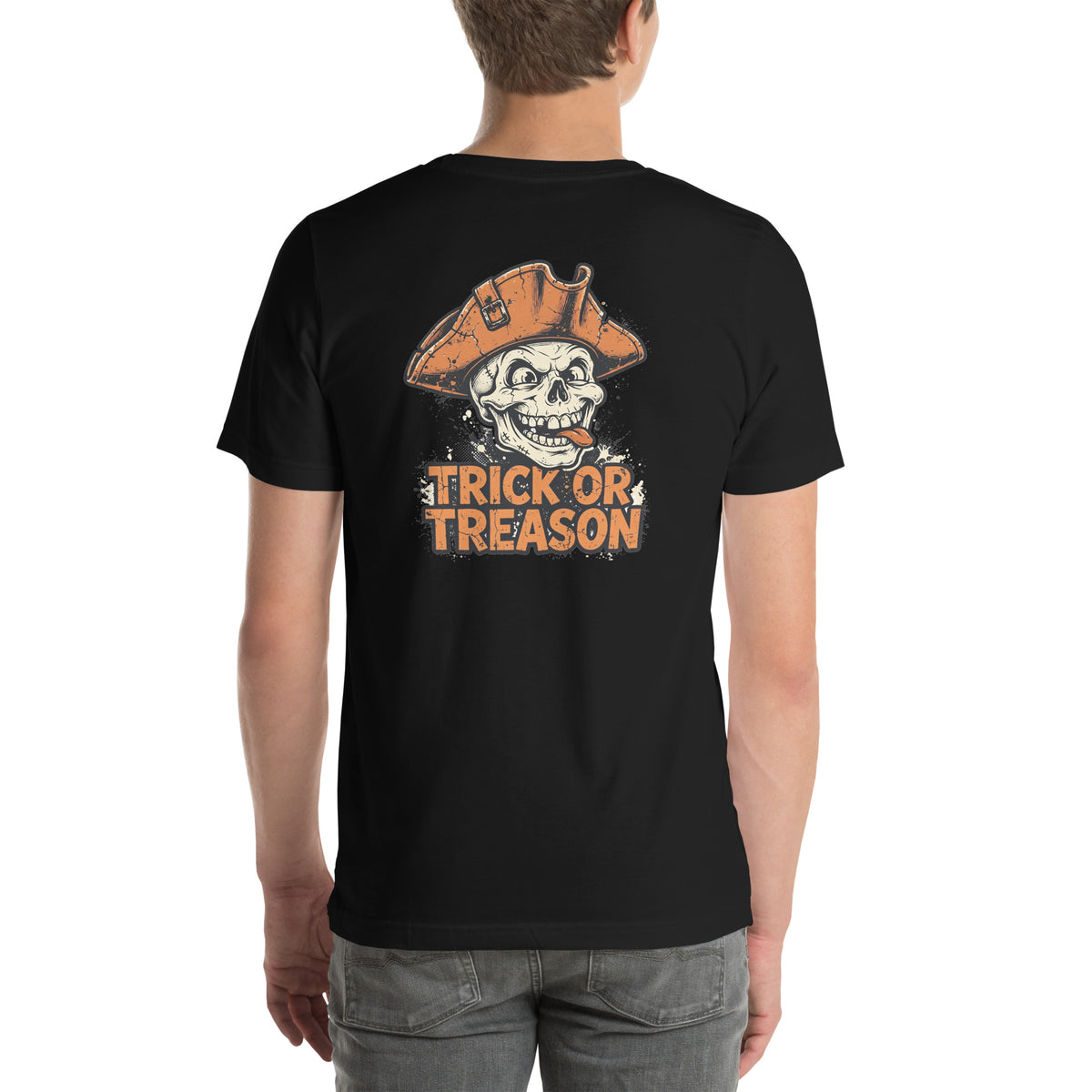 Trick or Treason Tee t-shirt by Patriot Tactical, homestead American heritage design – detail view