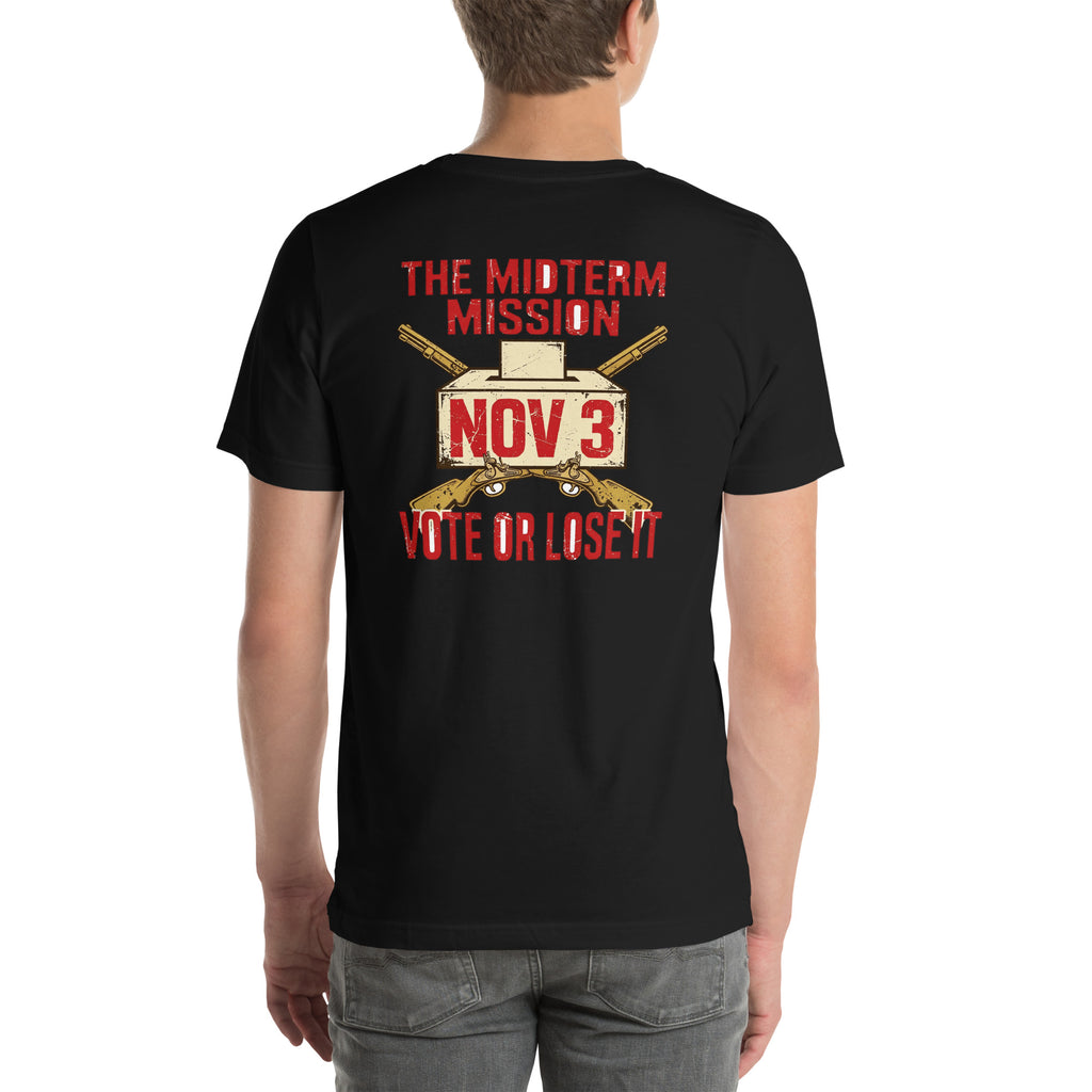 Vote Or Lose It Tee t-shirt by Patriot Tactical, homestead American heritage design – back view