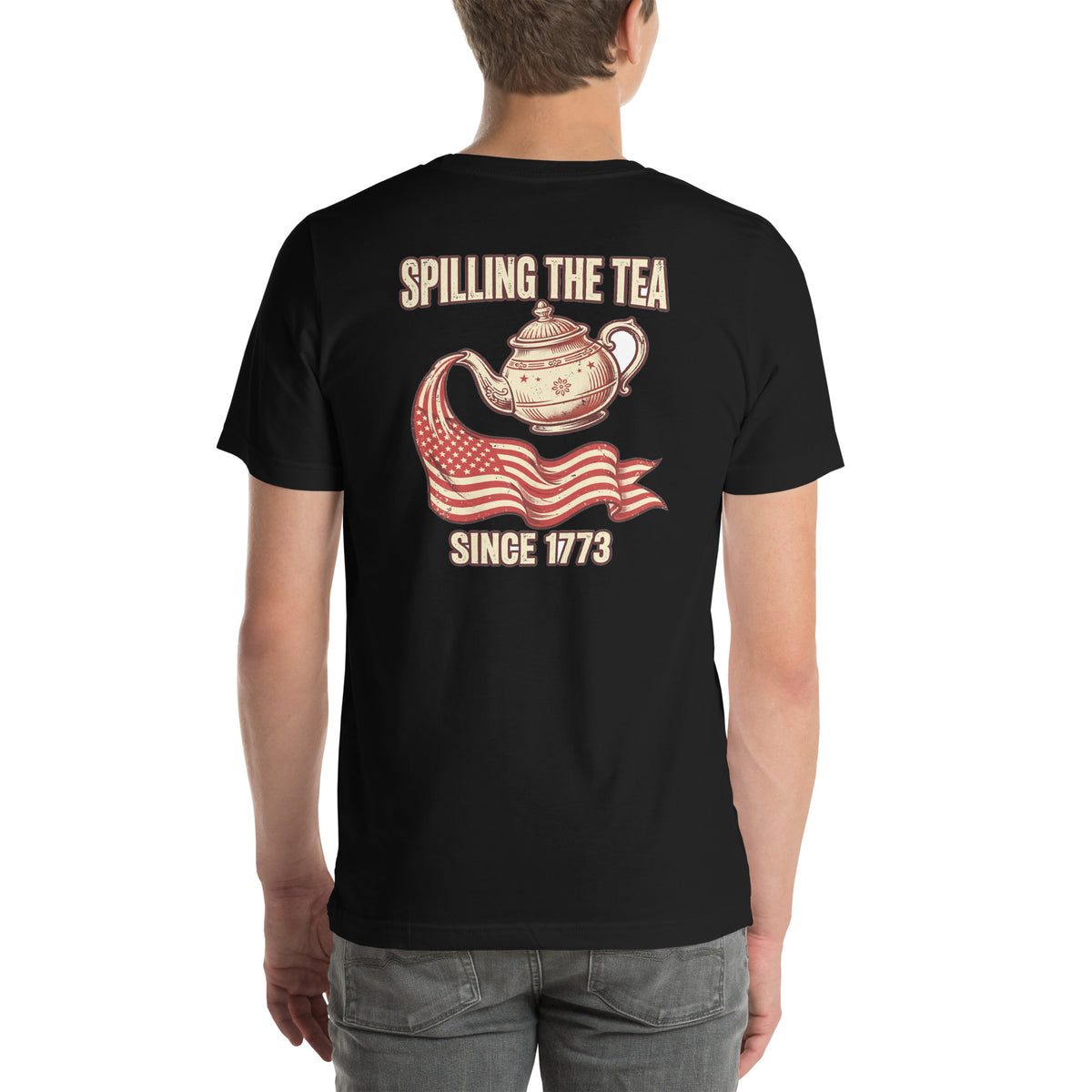 Spilling the Tea Tee t-shirt by Patriot Tactical, homestead American heritage design – front view 7