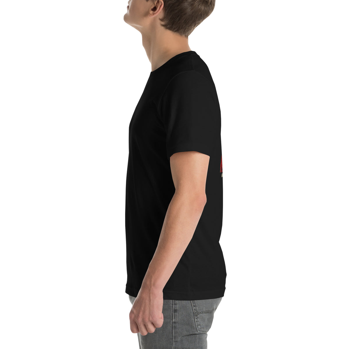 We Watch Back Premium Tee in Black, left side view