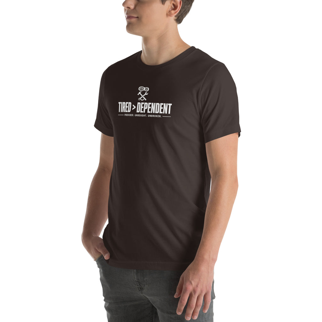 Tired > Dependent Workwear Tee in Brown, left front view