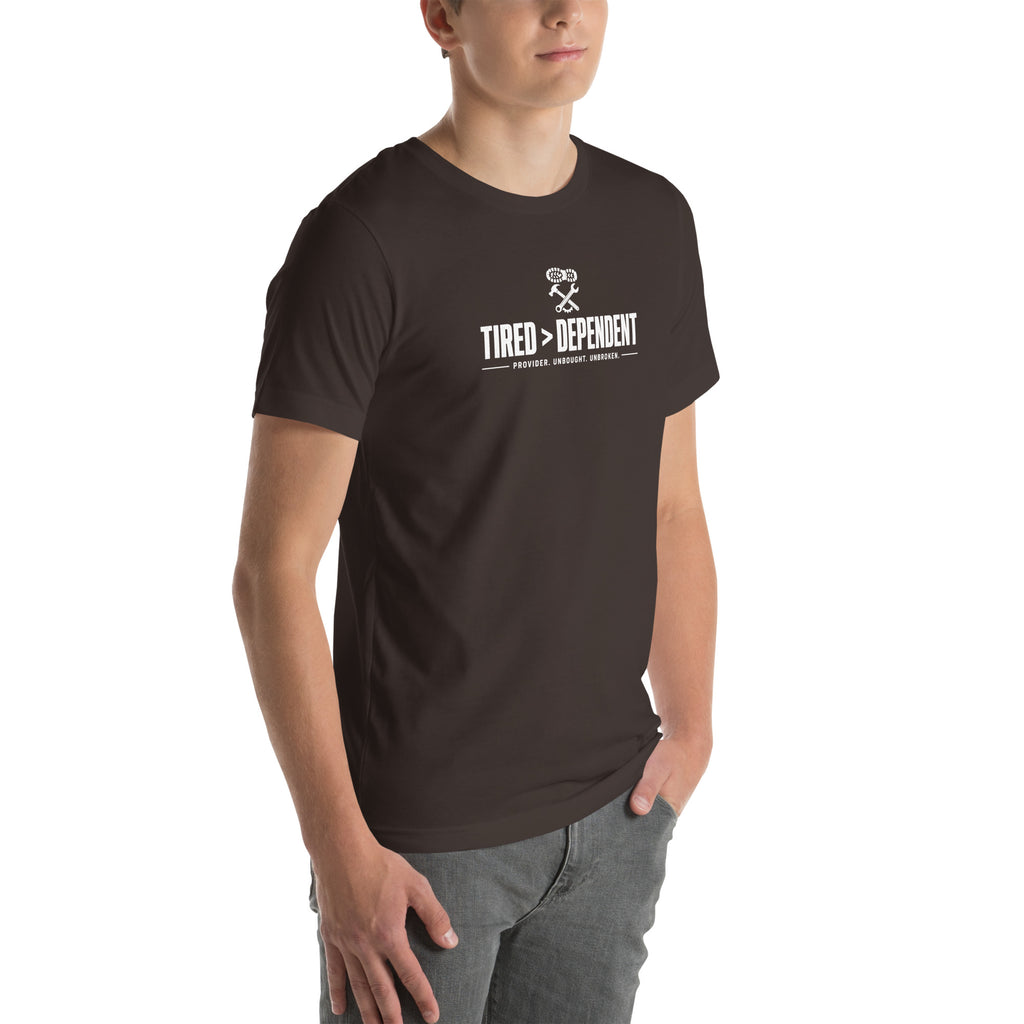Tired > Dependent Workwear Tee in Brown, right front view