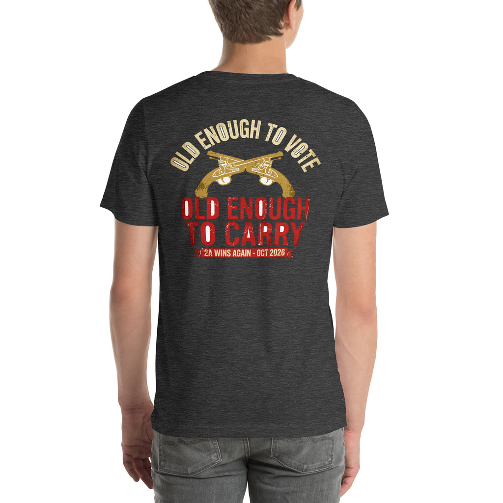 Old Enough To Carry Tee t-shirt by Patriot Tactical, homestead American heritage design – back view 18