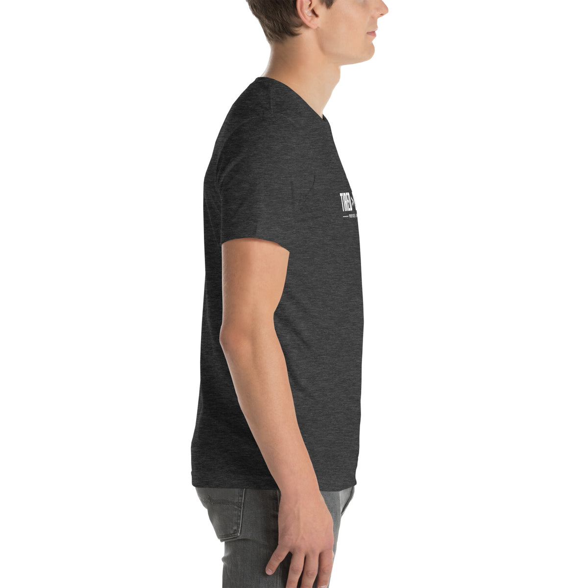 Tired > Dependent Workwear Tee in Dark Grey Heather, right side view