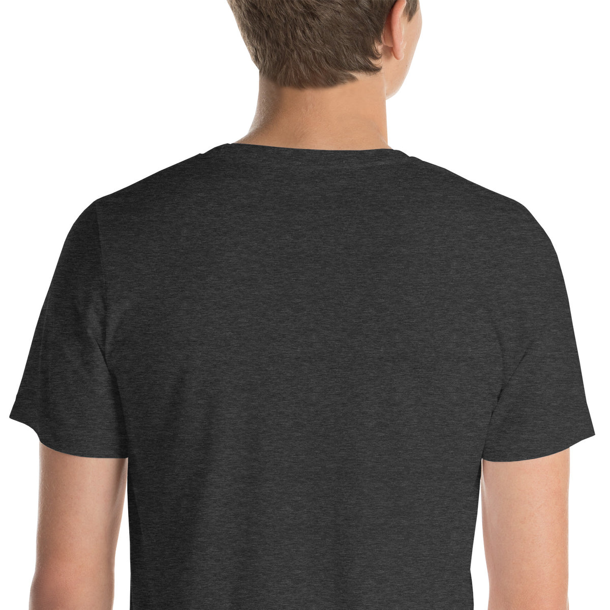 Tired > Dependent Workwear Tee in Dark Grey Heather, close-up of the chest print