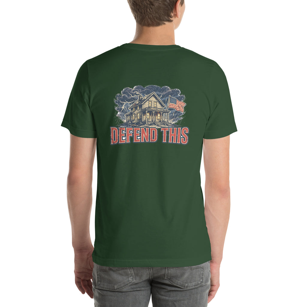 Defend This Tee t-shirt by Patriot Tactical, homestead American heritage design – front view 7
