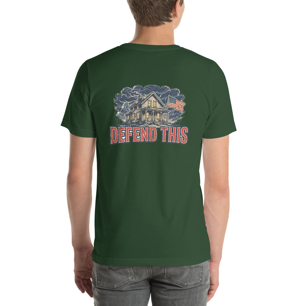 Defend This Tee t-shirt by Patriot Tactical, homestead American heritage design – front view 7