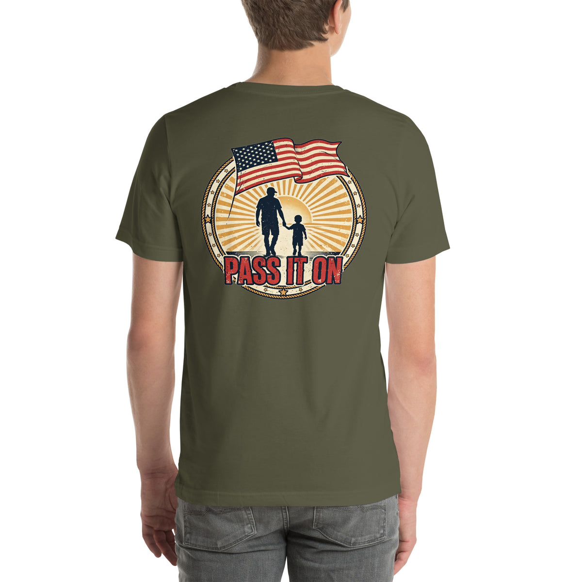 Pass It On Tee t-shirt by Patriot Tactical, homestead American heritage design – lifestyle view