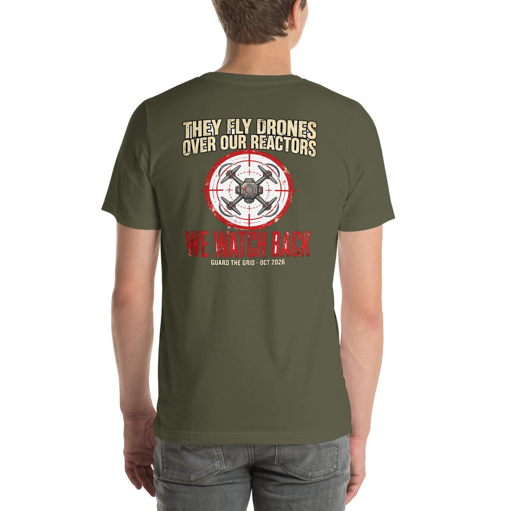 We Watch Back Premium Tee in Military Green, back view