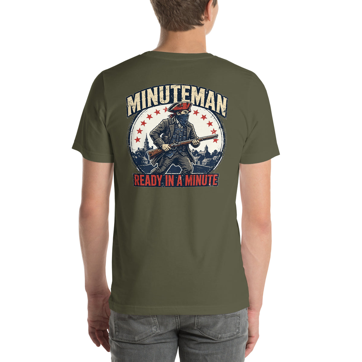 Minuteman Ready Tee t-shirt by Patriot Tactical, homestead American heritage design – front view 7